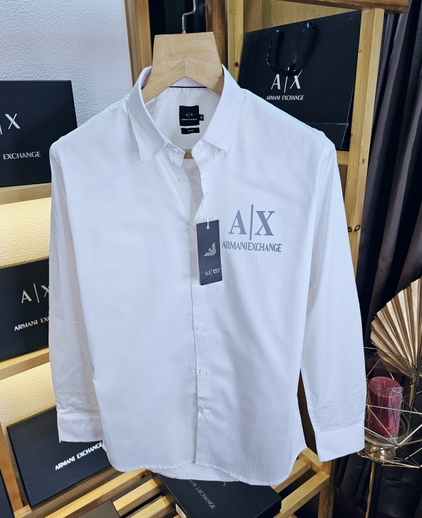 Button Armani Exchange Shirt Price First Copy AX White Side Logo